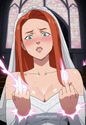 ai_generated atom_eve big_breasts breasts bride cum cum_on_face handjob invincible invincible_(comics) invincible_(tv_series) jeanbombila666 milf oppai pov