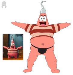 1boy 2025 anthro belly bulge clothed clothing colored digital_drawing_(artwork) digital_media_(artwork) echinoderm fat fat_belly fat_male headgear headwear jockstrap lewdware looking_at_viewer male male_only marine navel nickelodeon open_mouth overweight overweight_male patrick_star pink_body reference_image simple_background sketch slightly_chubby slightly_chubby_male solo spongebob_squarepants spread_arms starfish underwear watermark