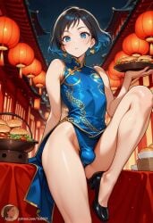 1boy ai_generated bulge bulge_through_clothing bulge_under_clothes chinese_clothes chinese_dress crossdressing femboy girly otoko_no_ko solo thighs thighs_focus yo0001