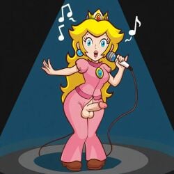accurate_art_style ai_generated balls clothed futanari intersex mario_(series) microphone music nintendo penis penis_out princess_peach singing solo super_princess_peach testicles