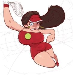 2knsfw1 breasts_bigger_than_head cleavage huge_breasts large_breasts mario_(series) nintendo pauline pauline_(mario) tagme tennis tight_clothing