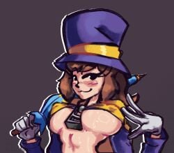 a_hat_in_time aged_up blush boobs_bigger_than_head breasts eviltqf hat_kid smug smug_face sweat sweatdrop sweating sweaty tits_out