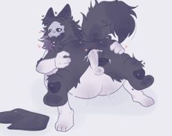 2boys black_body black_fur black_penis canine_penis changed_(video_game) colin_(changed) cum_in_ass fe7r8iode furry gay_sex human male male_only on_top paws penis puro_(changed) tail thrusting white_body
