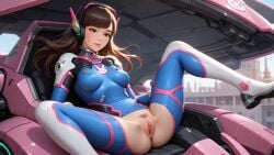 1girls ai_generated anus aurora4rt bangs blue_bodysuit bodysuit boots breasts breasts_apart brown_eyes brown_hair clitoris cockpit d.va day facial_mark female female_pubic_hair headphones lips long_hair looking_at_viewer mecha medium_breasts meka outdoors overwatch pilot_suit pubic_hair pussy ribbed_bodysuit robot sitting skin_tight solo spread_legs thigh_boots uncensored whisker_markings