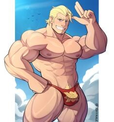 arthur_(fire_emblem_fates) bara blonde_hair blue_eyes dilf erection fighter fire_emblem_fates intelligent_systems male muscles muscular muscular_male nintendo pecs pubic_hair smile terraxle underpants underwear yaoi