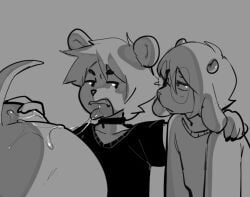 anal anthro anthro_on_anthro ass bear big_butt bodily_fluids bovid caprine collar duo_focus eyewear glasses goat group hand_on_shoulder kinkykong konbon male male/male mammal open_mouth oral rimming saliva saliva_string sex tam_tam_(tamdagoat) tongue tongue_out