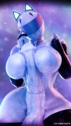 3d cat_ears excessive_genital_fluids excessive_precum futanari helmet horsecock horsecock_futa horsecock_on_humanoid huge_cock jinsang_3d looking_at_viewer motorcycle nevaeh_(jinsang) penis_between_breasts precum precum_on_penis precum_string self_paizuri solo thick_ass thick_thighs varodai veiny_penis visor