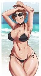 big_ass big_breasts big_butt big_thighs big_titties bikini brown_hair clothing curvaceous curvaceous_female curvaceous_figure curvy curvy_figure curvy_hips female female_focus female_only long_hair original original_character puraraw