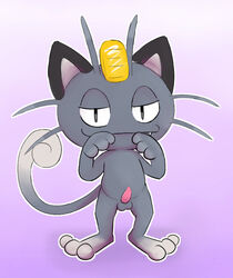 1boy 2016 alolan_form alolan_meowth erection fangs feline front_view furry half-closed_eyes looking_at_viewer male male_only mammal meowth nintendo penis pokemon pokemon_sm smile solo standing tapering_penis testicles video_games wattacat