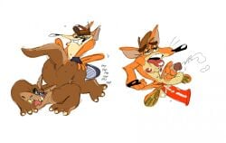 2021 2boys anal anthro ass balls bandicoot crash_(series) crash_bandicoot cum cumshot dingodile erection furry furry_only gay hybrid male male_only marsupial nipples penis senedjem_(artist) simple_background video_games white_background yaoi