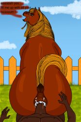 absurd_res anal anal_fluids anal_sex animal_genitalia anus ass big_penis bodily_fluids brown_body cum cum_in_ass cum_inside digital_media_(artwork) dock_(anatomy) dominant dominant_female duo equid equine equine_anus equine_genitalia erection female female_penetrated feral feral_penetrated first_person_view fuckermare genital_fluids genitals hand_on_butt hi_res horse human human_on_feral human_penetrating human_penetrating_feral humanoid interspecies looking_at_viewer looking_back looking_pleasured male male/female male_on_feral male_penetrating male_penetrating_female male_pov mammal nude on_bottom on_top penetrating_pov penetration penile penile_penetration penis puffy_anus raised_tail reverse_cowgirl_position sex tail tail_anus text zoophilia