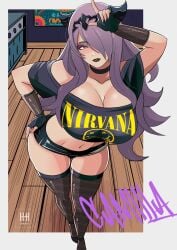 1girls ass camilla_(fire_emblem) choker cleavage female fingerless_gloves fire_emblem fire_emblem_fates fishnets gloves goth goth_girl hair_over_one_eye ihsnet large_breasts lipstick long_hair nintendo purple_hair thick_thighs thighhighs