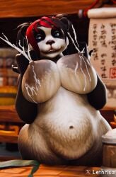 3d 3d_(artwork) apron areolae big_areola big_ass big_belly big_breasts blender blender_(software) blue_eyes breasts dripping dripping_milk fat_pussy female female_only furry genitalia interior lactation large_breasts lethrisa milf milk_squirt milking milking_breasts panda pandaren pandaren_female preggo pregnant pregnant_female pussy solo thighs voluptuous warcraft world_of_warcraft