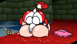 2d_animation anal anal_sex animated anus ass balls big_balls big_butt bodily_fluids closed_eyes clothes_on_floor crown duo female genitals glistening glistening_butt headgear huge_butt human loop male mammal mario_bros multicolored_body nintendo nxyitn open_mouth penetration princess_peach red_yoshi sex tail thick_thighs wet_anus yoshi