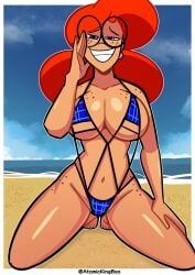 1girls 2025 adjusting_glasses alternate_version alternate_version_available artist_name ass atomickingboo ball_earrings beach big_ass big_breasts bikini breasts ear_piercing earrings english english_text female female_focus female_only freckles freckles_on_ass freckles_on_breasts freckles_on_chest freckles_on_face freckles_on_shoulders freckles_on_thighs ginger ginger_hair glasses hairband light-skinned_female light_skin mostly_nude mostly_nude_female night nighttime nude nude_female oc ocean orange_hair orange_hair_female original original_character pierced_ears piercing piercings solo solo_female solo_focus text the_besties_(atomickingboo) thick_thighs thighs