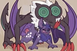 3_fingers all_fours anthro aurora_the_bat bat biting_hat blush bodily_fluids chest_tuft claws closed_eyes clothing doggy_style duo female feral fingers flat_chested from_behind_position generation_6_pokemon genital_fluids hat headgear headwear hi_res looking_pleasured male mammal nintendo noivern nude open_mouth pokemon pokemon_(species) precum sex size_difference teeth tuft vaginal_fluids winged_arms wings witch_hat yurusa