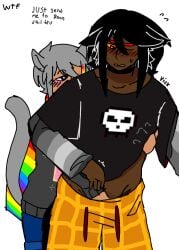 2boys blush catboy dark-skinned_male hand_in_pants hand_under_shirt humanized nyan_cat suggestive tac_nayn tan_skin yaoi