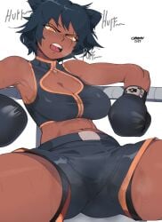 big_ass big_breasts big_breasts big_butt big_thighs big_titties black_hair box boxing_gloves boxing_ring brown_skin clothing curvaceous curvaceous_female curvaceous_figure curvy curvy_figure curvy_hips female female_focus female_only gym gym_clothing original original_character puraraw short_hair