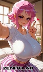 ai_generated ginny_(one_piece) large_ass large_breasts one_piece pink_hair selfie zenithai