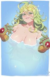 1girls artist_name bare_shoulders big_breasts boku_no_hero_academia busty clever_censor curvy gloves green_eyes green_hair invisible invisible_girl kajinman light-skinned_female light_skin my_hero_academia naked partially_invisible tooru_hagakure