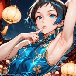 1boy ai_generated armpit armpit_fetish chinese_clothes chinese_dress crossdressing femboy girly otoko_no_ko presenting_armpit solo yo0001