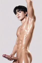 3d 3d_(artwork) ai ai_art ai_assisted ai_generated arm_up armpit_fetish armpits big_penis earpiece erect_penis erection gay glistening glistening_body jerking jerking_off jerkingoff male male_focus male_masturbation male_only masturbating masturbation naked naked_male nude nude_male oiled oiled_body oiled_skin showing_armpits side_view solo_male toned toned_body toned_male