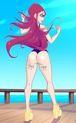 1girls ass dat_ass eyeshadow feet female female_only high_heels hourglass_figure legs leotard lipstick long_hair makeup pink_hair purple_eyes rainbow_(animation_studio) roxy_(winx_club) solo swimsuit tattoo tattoos thighs toes winx_club zfive