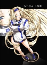 1girls big_breasts blonde_female blonde_hair blue_eyes breasts english_text female_only guilty_gear kutani light_skin light_skinned_female long_hair millia_rage text