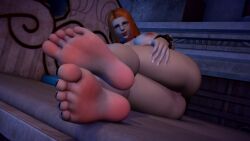 barefoot bracelets choker final_fantasy_xiv foot_focus glasses nude orange_hair roegadyn snoegeim white_skin