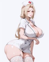 ai_generated big_breasts blonde_hair breasts dirty_blonde_hair female huge_breasts lewdwaifulaifu looking_at_viewer naruto nurse nurse_clothing nurse_uniform slim_waist tsunade