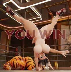 3d_(artwork) anthro arena big_breasts breasts clothing digital_media_(artwork) duo erection felid feline felis female fight fighting_ring footwear footwear_only fur genitals hair handstand hi_res huge_breasts iliya_(jigrasmut) jigrasmut lagomorph leporid male male/female mammal mostly_nude naked_footwear nike nipples nude pantherine penis rabbit shoes shoes_only sneakers tail thick_thighs tiger