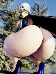 1girls 3d ashe_(league_of_legends) ass_focus blender_(software) breasts cape exhibitionism female functionally_nude functionally_nude_female heels huge_ass league_of_legends looking_at_viewer massive_ass outdoors pale_skin partially_clothed riot_games shiny_skin skulrot99 snow solo solo_female squatting thick_thighs white_hair