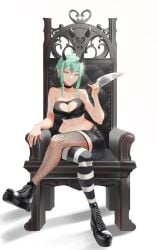 big_ass big_breasts big_breasts big_butt big_thighs big_titties clothing curvaceous curvaceous_female curvaceous_figure curvy curvy_figure curvy_hips female female_focus female_only gotic green_hair horn looking_at_viewer original original_character puraraw short_hair thigh_highs