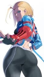 back_view big_ass big_breasts big_butt big_thighs big_titties breasts cammy_white capcom curvaceous curvaceous_female curvaceous_figure curvy curvy_figure curvy_hips female female_focus female_only leotard long_hair looking_at_viewer puraraw street_fighter yellow_hair