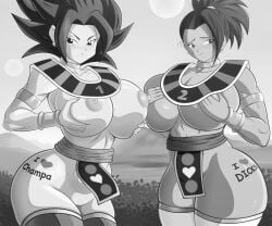 1boy 2girls 6:5 belly big_belly big_breasts black_hair breasts breasts_bigger_than_head caulifla champa champanized disproportional dragon_ball dragon_ball_super fat_male female female_saiyan furry god_of_destruction goddess huge_breasts humanoid hyper_breasts kale lactation large_breasts male monochrome multiple_females multiple_girls nipples partially_clothed purple_fur pussy saiyan self_upload slave soul-z straight thighhighs universe_6
