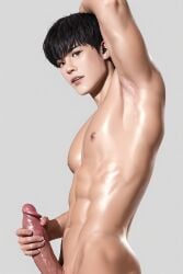3d 3d_(artwork) ai ai_art ai_assisted ai_generated arm_up armpit_fetish armpits big_penis earpiece erect_penis erection gay glistening glistening_body jerking jerking_off jerkingoff male male_focus male_masturbation male_only masturbating masturbation naked naked_male nude nude_male oiled oiled_body oiled_skin showing_armpits side_view solo_male toned toned_body toned_male