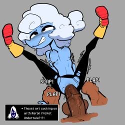 1:1 anthro areola balls biped blue_body boots bovid breasts caprine clothing darkner deltarune dialogue elnina_(deltarune) erection female female_penetrated fingers footwear genitals group hair hi_res male male/female male_penetrating male_penetrating_female mammal nipples penetration penile penile_penetration penis pussy rouxls_kaard sex sheep shoes sound_effects teeth text tohaakart trio undertale_(series) vaginal_penetration vulva white_hair