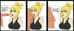 1boy 1girls blonde_female blonde_hair blowjob dr.stone emeraldlewds english_text fellatio human kohaku_(dr.stone) light-skinned_female light_skin oral oral_sex text