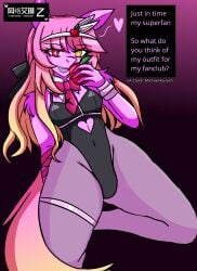1boy 2025 airiin220 apple bulge bunnysuit comely_material_morning crossover cyberairiin_(airiin220) english_text femboy furry furry_only heterochromia horse_race_tests leotard looking_at_viewer male male_only rabbit_hole_(deco*27/caststation) rabbit_hole_(vocaloid) text thick_thighs vocaloid wide_hips