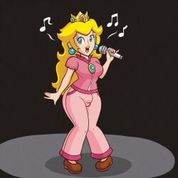 accurate_art_style ai_generated bulge bulge_through_clothing clothed futanari intersex mario_(series) microphone music nintendo princess_peach singing solo super_princess_peach