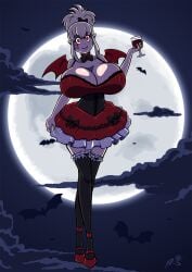 axel-rosered cleavage huge_breasts moon original original_character sky tight_clothing vampire