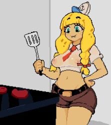 1girls adriademon animated blonde_hair booty_shorts female freckles genderswap_(mtf) mp4 nickelodeon no_sound pixel_animation pixel_art rule_63 see-through spatula spongebob_squarepants spongebob_squarepants_(character) tagme video
