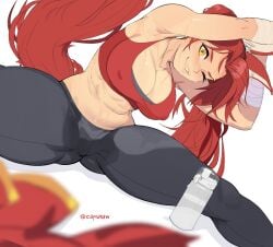 animal_ears animal_tail big_ass big_breasts big_breasts big_butt big_thighs big_titties clothing commission curvaceous curvaceous_female curvaceous_figure curvy curvy_figure curvy_hips female female_focus female_only gym gym_clothing long_hair original original_character puraraw red_hair