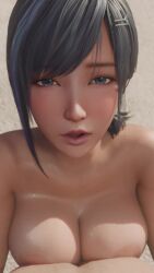 beach big_breasts blue_eyes blue_hair close-up dead_or_alive dead_or_alive_xtreme_venus_vacation lazyprocrastinator light-skinned_female looking_at_viewer reika_(doa) sand short_hair tagme thigh_sex video
