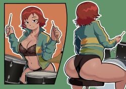 1girls ass bra female hoja_dp kim_pine lingerie red_hair scott_pilgrim sitting thick_thighs