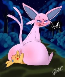 absurd_res ambiguous_gender annoyed anthro anus ass big_butt blush blush_lines bodily_fluids body_worship butt_crush butt_squish butt_worship duo eeveelution espeon forehead_gem forest forest_background forked_tail fur gem generation_1_pokemon generation_2_pokemon glacefrostbite grabbing_both_cheeks hand_on_another's_butt hand_on_butt hi_res holding_butt looking_back lying mammal nature nature_background night nintendo on_back open_mouth outside paws pikachu plant pokemon pokemon_(species) raised_tail rodent sitting sitting_on_another size_difference smile spread_butt spreading squish sweat sweatdrop tail text tongue tongue_out tree tuft unusual_anatomy unusual_tail yellow_body yellow_fur