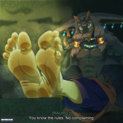 3rdharleyjoe anthro feet foot_fetish furry male male_only nintendo rauru_(tears_of_the_kingdom) solo solo_male tears_of_the_kingdom text the_legend_of_zelda zonai