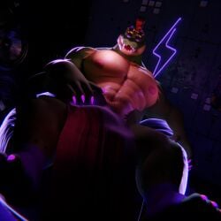 alligator alligator_tail alligatorid alligatorid_humanoid animatronic anthro anthro_male bara bara_tits barazoku biceps black_nails body_hair bulge clawed_fingers claws crocodile crocodile_tail crocodilian crocodylid curly_hair eye_wear face_paint facial_markings fingerless_gloves five_nights_at_freddy's five_nights_at_freddy's:_security_breach fnaf genshiba green_body green_scales green_skin long_nails machine male male_only mohawk mohawk_(hairstyle) montgomery_gator montgomery_gator_(fnaf) muscle muscles muscular_anthro muscular_body muscular_furry muscular_male non-mammal_nipples non_human red_eyes red_hair reptile reptile_humanoid scales scalie scottgames shades sharp_teeth shoulder_pads solo solo_focus solo_male spiked_bracelet spikes spotted_body star_shades steel_wool_studios sunglasses tail_markings two_tone_body yellow_body yellow_scales yellow_skin