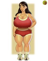 1girls artfoo_1 big_breasts black_hair cleavage clothed clothing earrings enormous_breasts erect_nipples_under_clothes female female_focus female_only gym_clothes gym_shorts gym_uniform hand_on_hip huge_breasts light-skinned_female light_skin long_hair looking_at_viewer nipple_bulge nose_piercing original pierced_nose piercing thick_thighs voluptuous voluptuous_female wide_hips