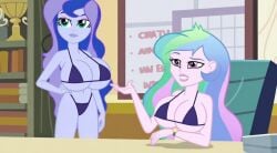 2d 2girls big_breasts bikini blue_eyes blue_hair duo duo_female equestria_girls friendship_is_magic hasbro human humanized large_breasts mature mature_female multicolored_hair multiple_females my_little_pony office outdoor_nudity partially_clothed princess_celestia_(mlp) princess_luna_(mlp) principal principal_celestia purple_eyes purple_skin sisters sitting thighs underwear vice_principal_luna white_skin